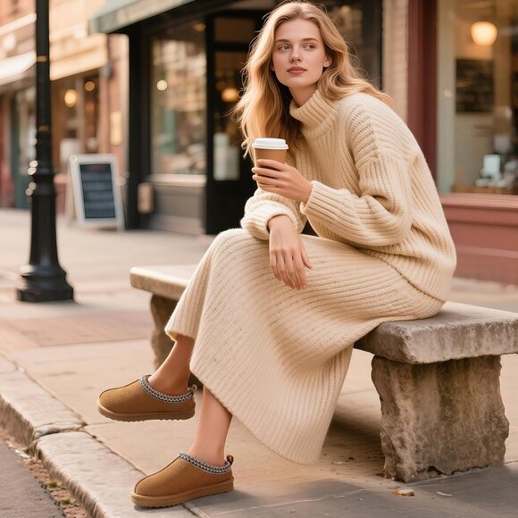 Women's Chestnut Suede Fuzzy Slippers for Winter Warm House Shoes Cozy Boots - Picture 2 of 8